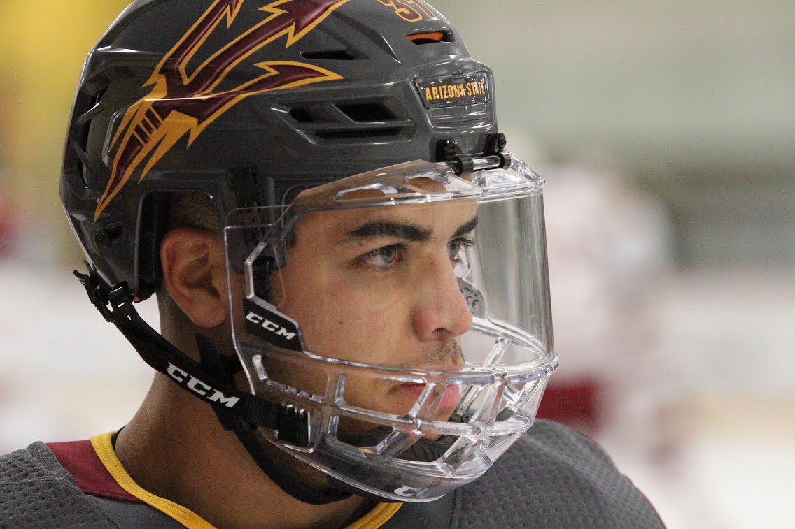 CollegeHockeySW's tweet image. Our pick for the @SunDevilHockey player to perform today vs @OmahaHKY is Mr. Vegas @Dominic_Garcia1 #DomStrong