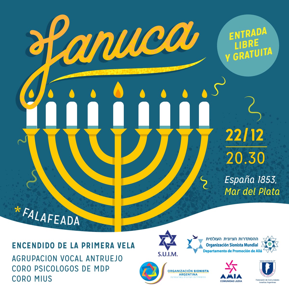 EliahuHamra's tweet photo. #JanucaFederal #MarDelPlata
En la Comunidad Sociedad Unión Israelita Marplatense #SUIM, encendido de la primera vela y show músical, #VaadHaKehilot junto con la @OSArgentina y la @WorldZionistOrg.> https://t.co/EbE7AY4X9Z