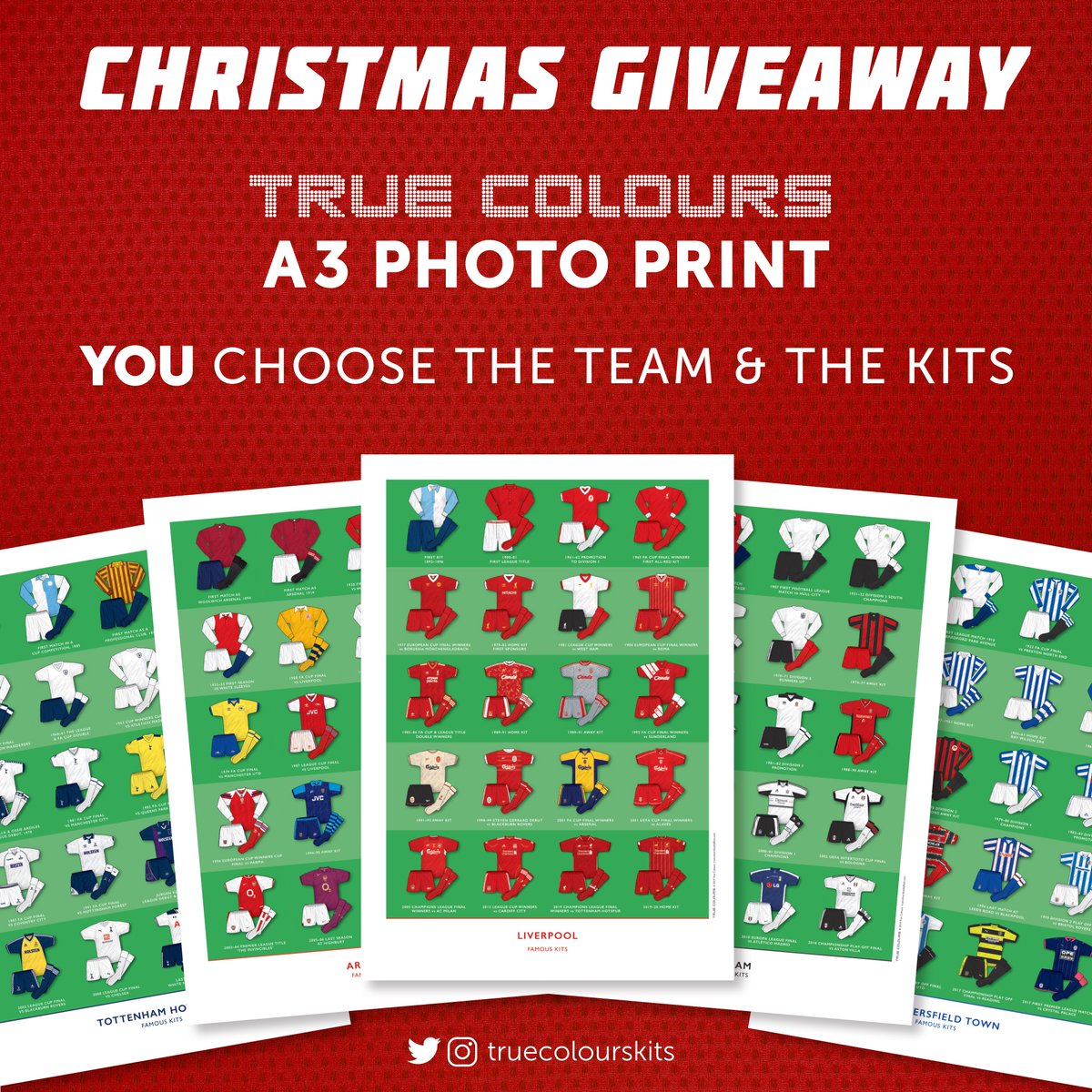 TrueColoursKits's tweet photo. CHRISTMAS COMPETITION: one lucky person can win a bespoke, signed A3 kits print featuring a team &amp; 20 kits of their choice. 

To win:

1  Follow @TrueColoursKits 
2 Retweet this post

I'll pick a winner on Christmas Eve &amp; will send in the New Year! Good luck!

#kitprintgiveaway https://t.co/BwMAlY1Ej0