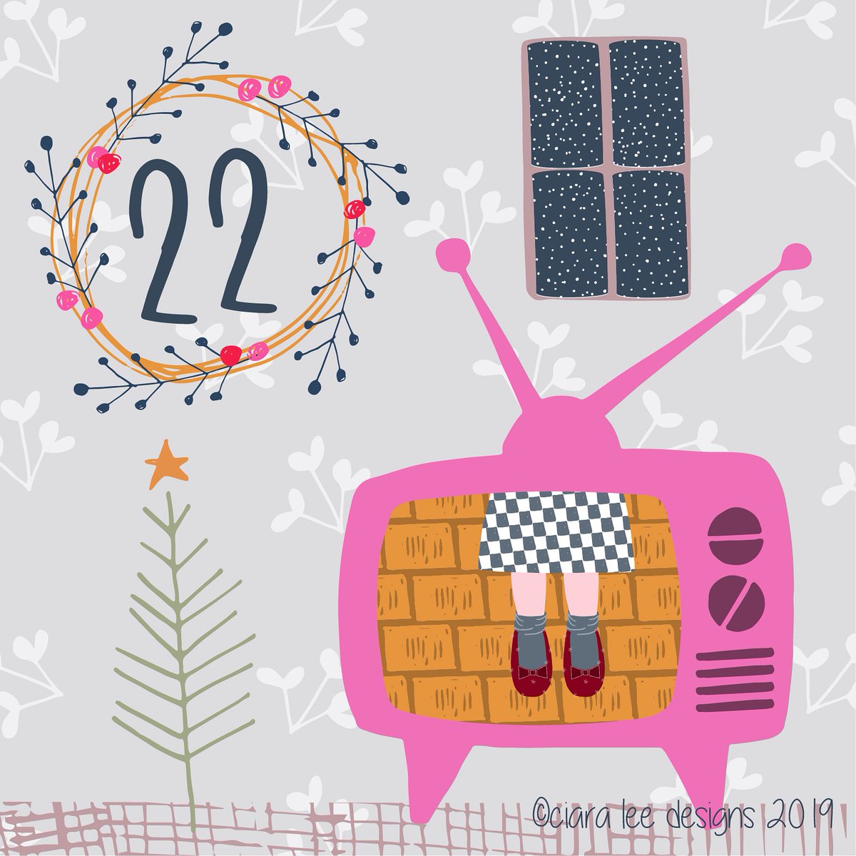 ciaragriffinlee's tweet photo. Day 22! Time to settle down in front of the telly for a Christmas film and eat several hundred mince pies.

#christmascountdown #adventcalendar #christmasillustration #handdrawn #festive #december #makeitindesign #patternobserver #surfacedesign #seasonal #thewizardofoz https://t.co/ATVoB03RuP