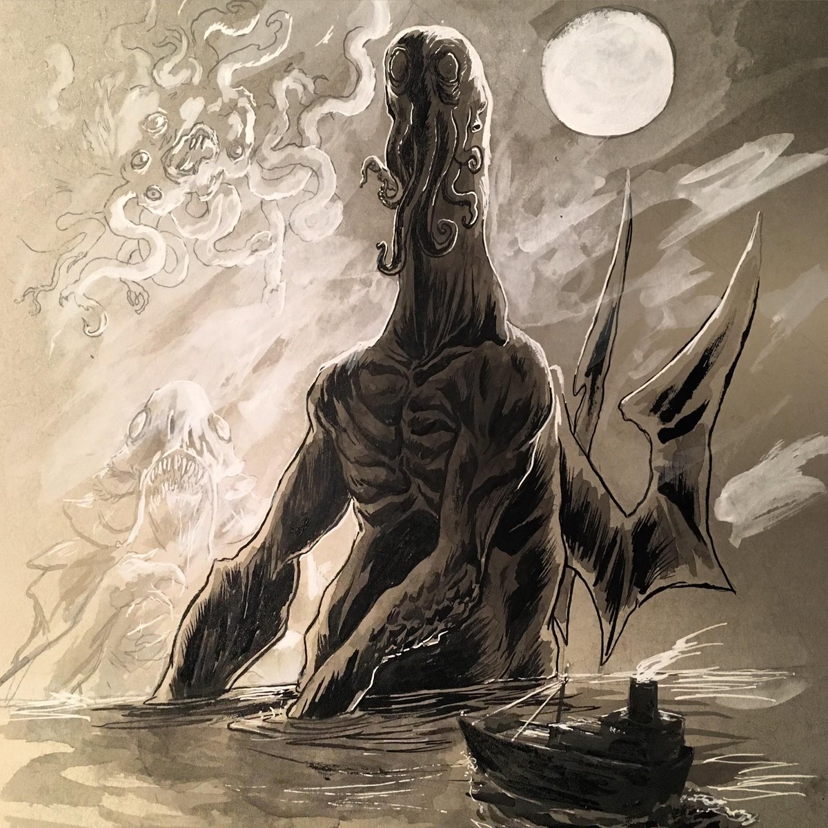 SumPunkWhoCares's tweet photo. #CthulhuArtCycle:Entry1:
Left:#AGatheringOfCthulhu:Artist:#DerangedCultist:
Right:#CthulhuRises:Artist:#BrianSels:
Delightful. I often wonder what #HPLovecraft would think of all the art that's sprung up around his fiction. https://t.co/ygvp5tOIul