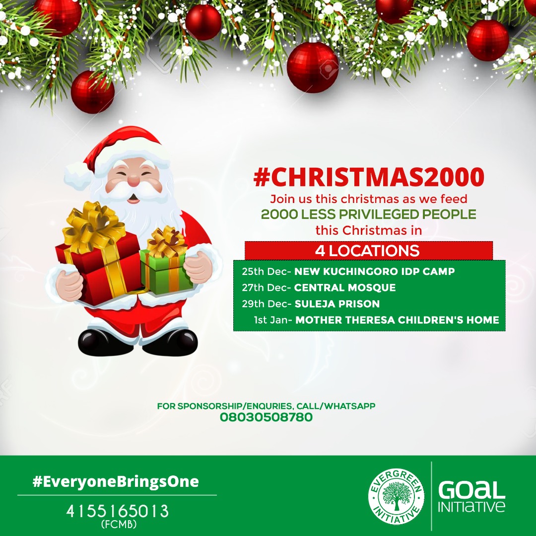 Allii_Bob's tweet photo. Together we can make it happen

Locations
25th Dec- New kuchingoro IDP camp
27th Dec- central mosque 
29th Dec-  Suleja prison
1st Jan - mother Theresa children's home

We are still receiving donations Cloths• Food stuff• Cash donations• Books

@Goalinitiative @EvergreenNgo https://t.co/KWO5yvqP1h