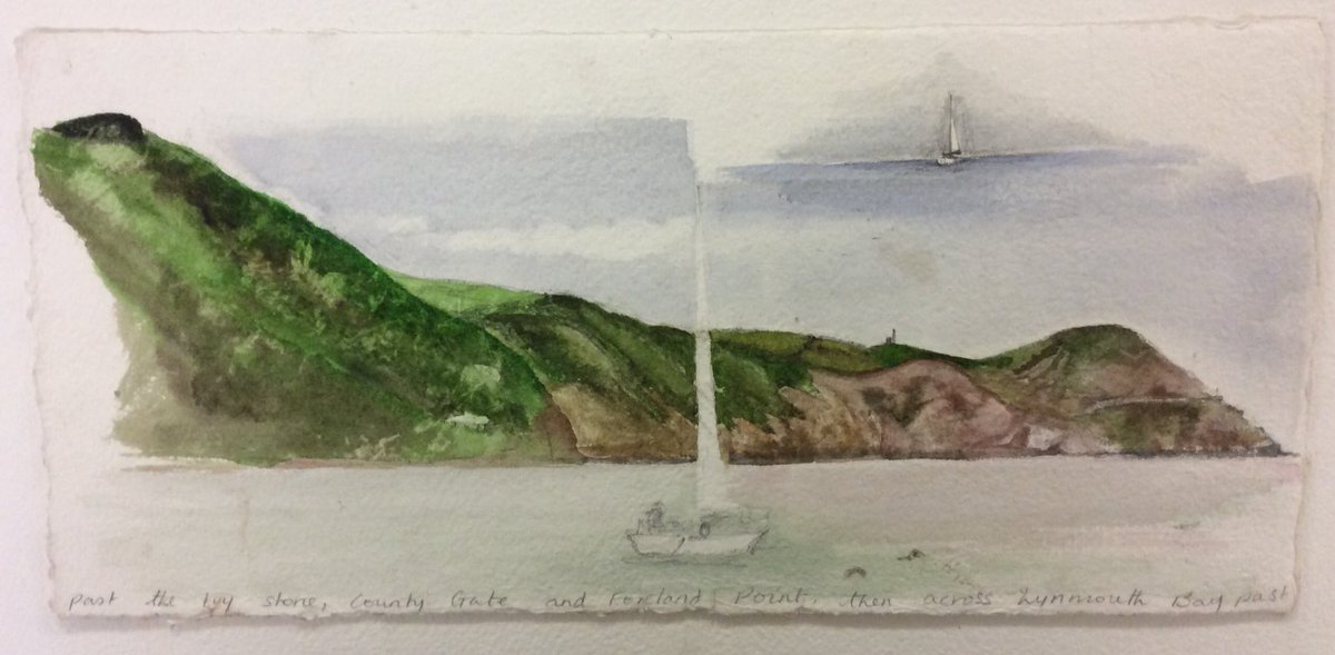 Fabstainedglass's tweet photo. #painting #Exmoor from the #sea ... #summer #watercolour on @tworiverspaper ... Part of a series of six paintings depicting the coast from #Porlock to #Lee Bay #including the #ivystone #culbone #countygate #forlandpoint and the #valleyoftherocks https://t.co/NpL6pJ7Xvy