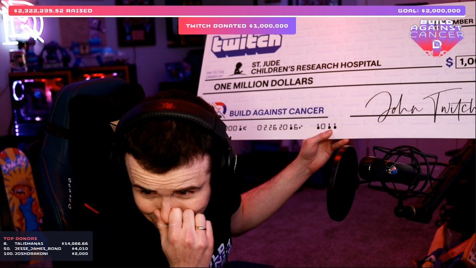 Wipz's tweet photo. OVER $2.3 MILLION RAISED FOR @StJude 

Gaming does good things. 

F*ck Cancer. 

Amazing job @DrLupo 💜 https://t.co/I7lYefWiEJ