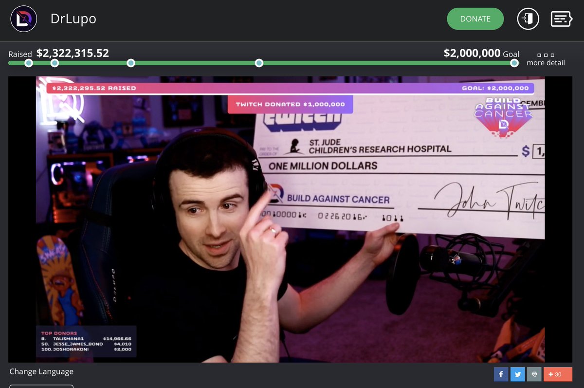 WHAT IS HAPPENING?! <a href="/Twitch/">Twitch</a> just donated $1M to <a href="/DrLupo/">DrLupo</a>'s #BuildAgainstCancer campaign! He has passed a  record-breaking $2M raised in 24 hours!