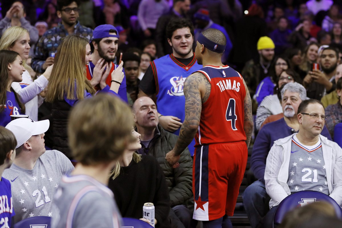 The two 76ers fans who yelled obscenities at Isaiah Thomas last night have been banned from Wells Fargo Center for 12 months