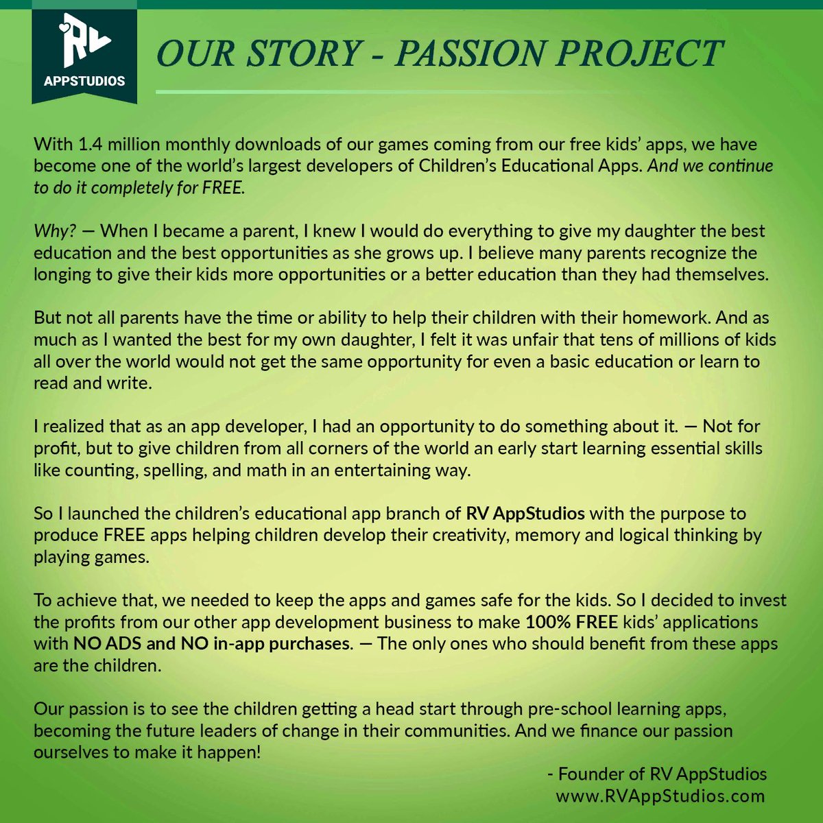 RV AppStudios supports #kids education by creating Free Kids Apps as a #PassionProject! [rvappstudios.com]