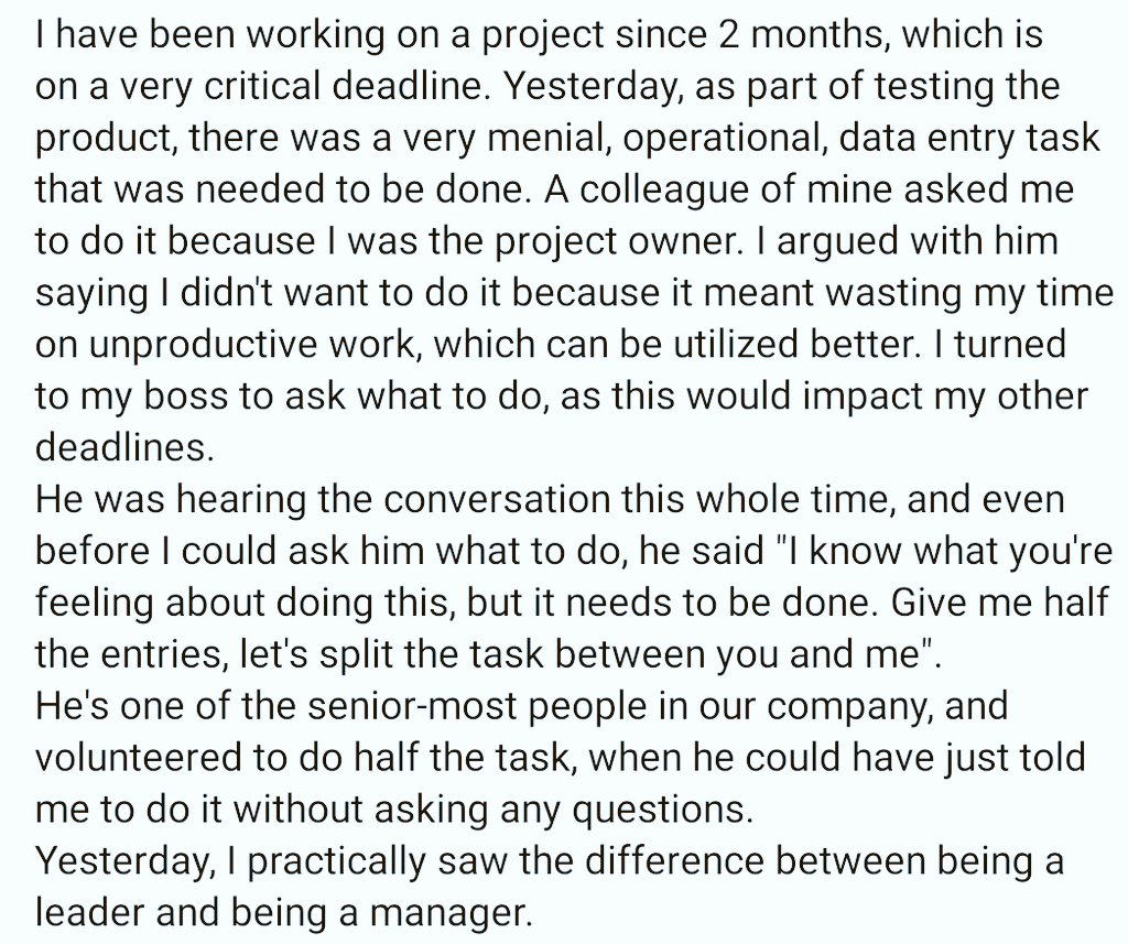 jhaveriankur's tweet photo. This is how leaders differentiate themselves from managers!
#leadership #LeadershipDevelopment #Manager #leadervsmanager #peopleskills #leadbyexample #RoleModels #Motivation https://t.co/SNielppaNq