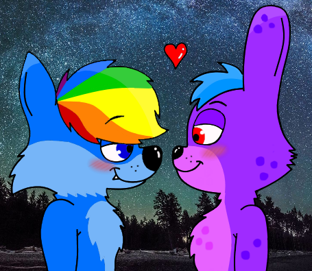 MellowCreamer's tweet photo. Niji & Mellow out on a cool, and starry night... Perfect for having cute and sweet moments like this~ ⭐️❤️
Great original art by the wolf himself, @RStrike20! ❤️🎨🐺
#furry #furryfandom #furryart #Bunny #Wolf #Rabbit #Cute #Fursona #RainbowStrike #MellowCream https://t.co/ucZHepfpWh