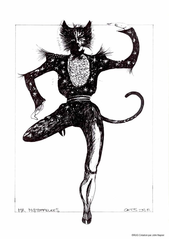 im gonna use the buzz of cats (2019, collective hallucination) to share that john napier's original designs for the stage show (and revivals) are the perfect blend of weird and nightmarish and beautiful. im rly in love with them 