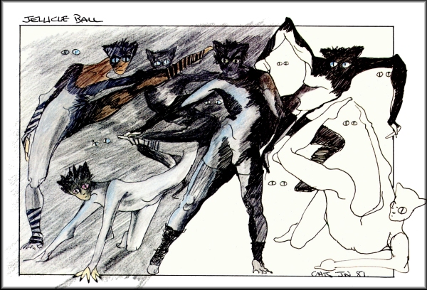 im gonna use the buzz of cats (2019, collective hallucination) to share that john napier's original designs for the stage show (and revivals) are the perfect blend of weird and nightmarish and beautiful. im rly in love with them 