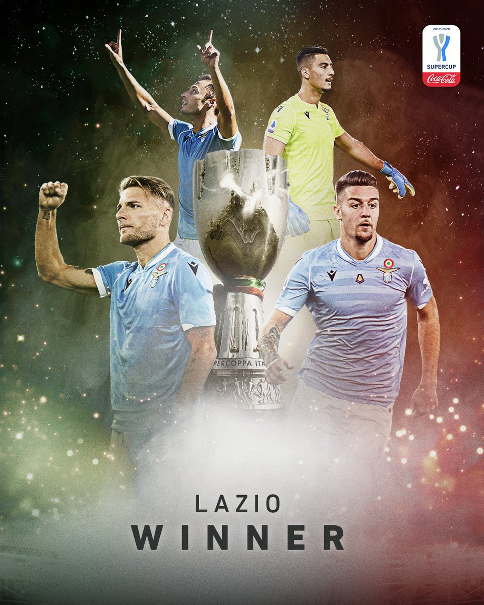 SerieA's tweet photo. Tutto finito al King Saud University Stadium. 
Per la 5️⃣ª volta nella sua storia, la @OfficialSSLazio alza al cielo la #CocaColaSupercup! 🏆

#WeAreCalcio #JuveLazio https://t.co/bkyEUiGgWz