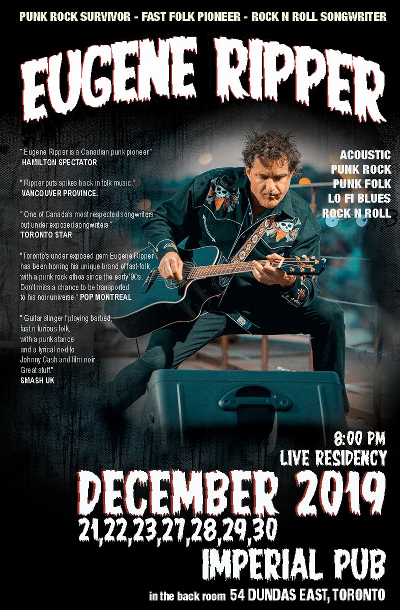 wrapping up the decade with wee residency at The Imperial Pub in Hogtown. Sigh...the last stage in downtown  Toronto proper...RIP Colonial, Picadilly, Larry's Hidaway, 
Gasworks, Upper Lip, Frankensteins,The Edge, Nickelodeon...to name a few...#notqueenwest