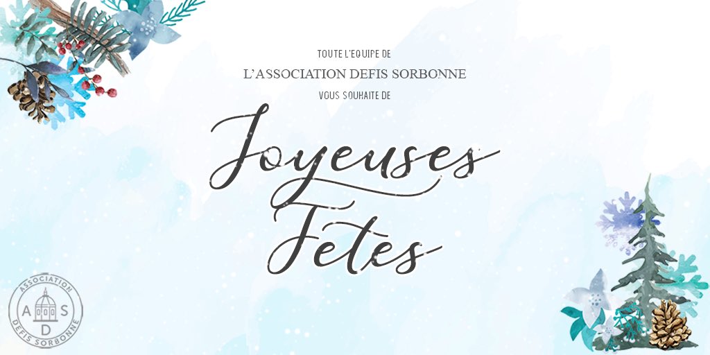 DefisSorbonne's tweet photo. ❄️ Les vacances tant attendues sont enfin là !
✨ ADS vous souhaite de bonnes fêtes de fin d’années et de bonnes révisions pour ceux qui en auront besoin.🌲📚 https://t.co/lSwhaSmPi4