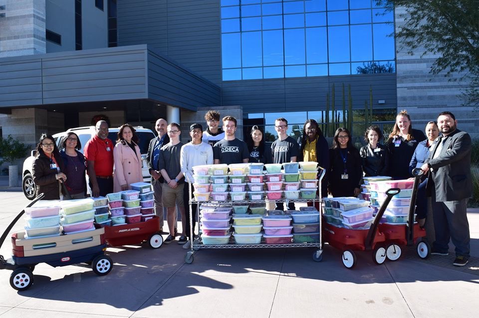 DECAQC's tweet photo. This Friday, we donated all 157 of our Jared Boxes to Banner Ironwood Medical Center. This was an amazing project that we hold close to our hearts! Thank you to everyone who donated and the members who helped us make the boxes! We canโt wait to do it again!!๐ #azdeca #jaredbox https://t.co/TfKJ62ybcn