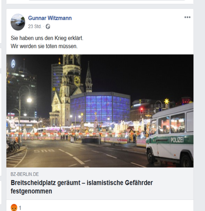 KreuzAcht's tweet photo. "Wir werden sie töten müssen."

Gunnar Witzmann war Direktkandidat der #AfD bei der Bundestagswahl 2017 für Leverkusen/Köln IV.

#NoAfD #afdverbotJETZT 

https://t.co/p2r9quhvmR https://t.co/G8lUqKMYh8