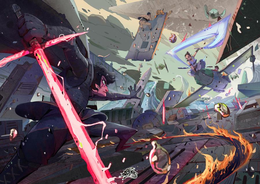 DeviantArt's tweet image. DemonG3’s epic illustrative style creates a dramatic composition in this galaxy far, far, away. 

Check out “starwars 9” by @G3Demon: bit.ly/2sQ4u4q 
#RiseOfSkywalker #StarWars #Illustration