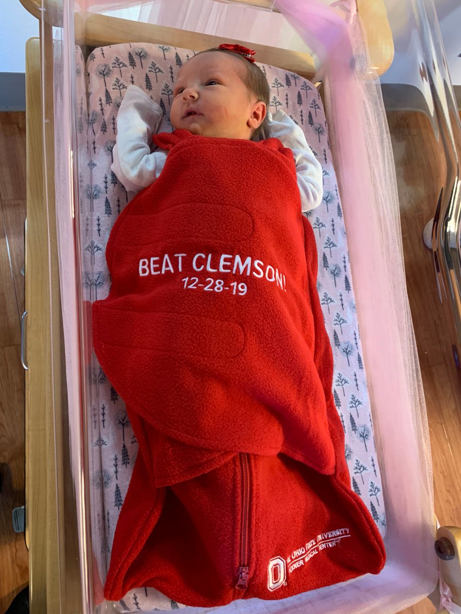 OSUWexMed's tweet photo. Hey @TBDBITL - we're stealing your acronym this week. At #OSUWexMed, we have TBDB(abies)ITL! This week, all #BuckeyeBabies born at our hospital will receive Beat Clemson sleep swaddles to help get them ready for the game on Saturday! #GoBucks https://t.co/UxXUdLsZAc