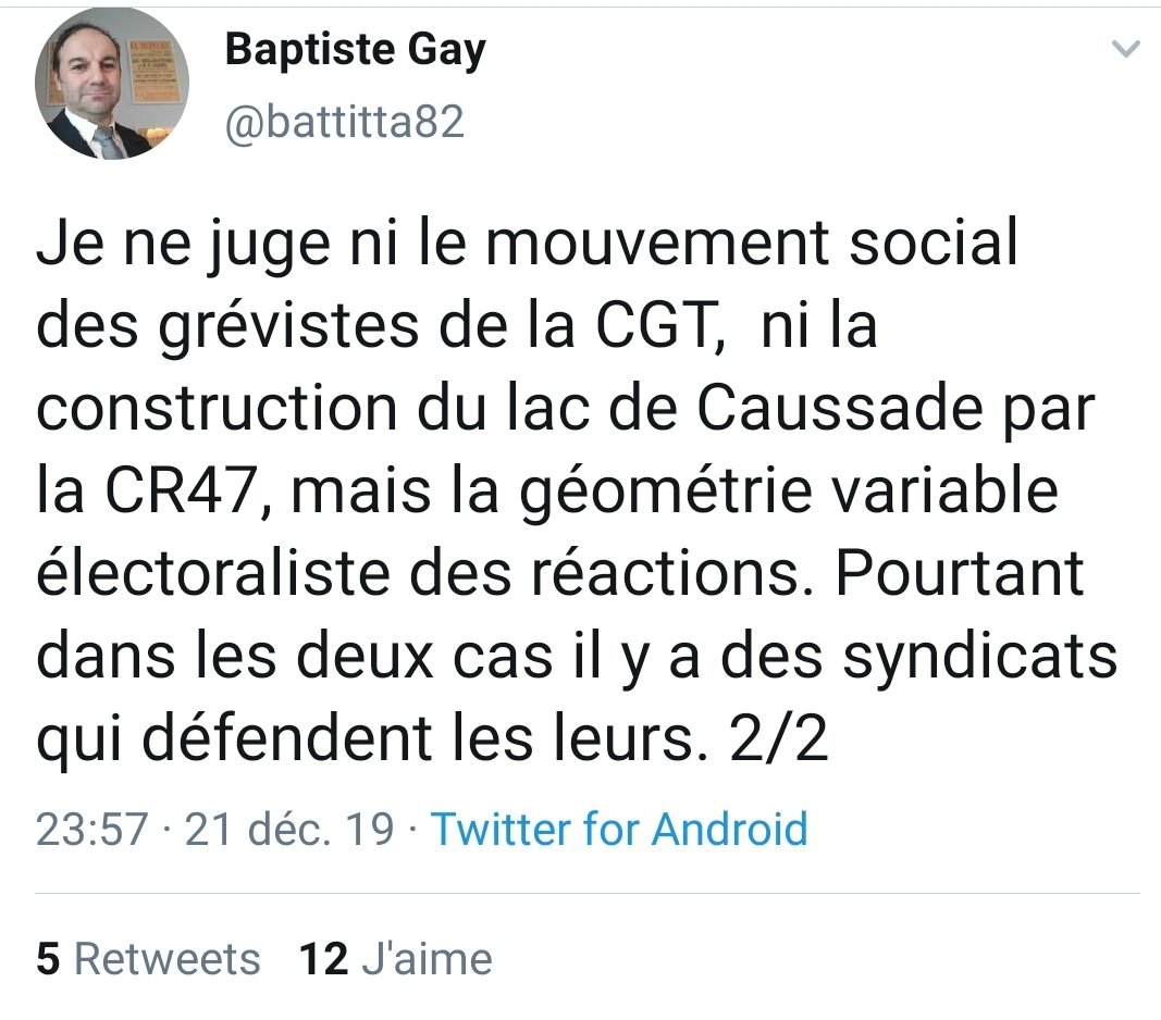 <a href="/battitta82/">Baptiste Gay</a> <a href="/Chomeil1/">Chomeil Bertrand</a> Comparer la construction du lac de #Caussade à la coupure d'électricité du stade #Armandie est une insulte à la ruralité. Nos lacs limitent les inondations en hiver et permettent d'irriguer en période de sécheresse l'été, trop difficile à comprendre ?