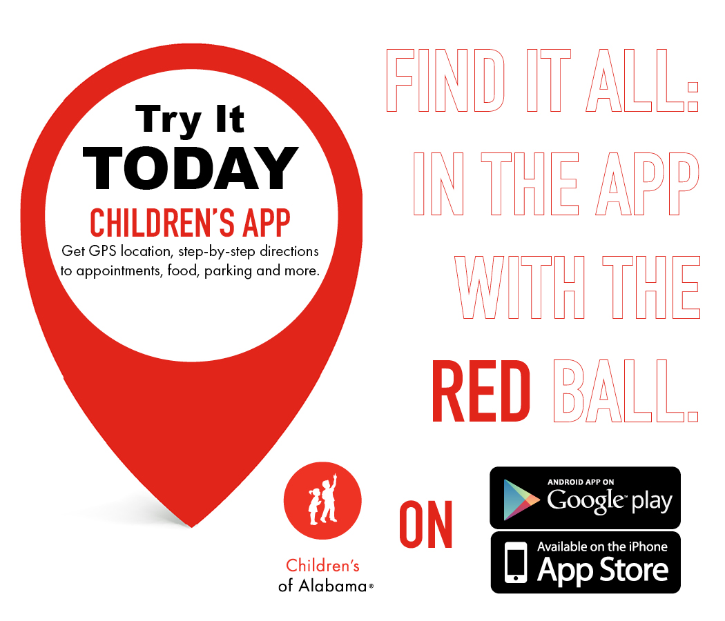 ChildrensAL's tweet photo. Coming to Children's of Alabama for a visit? Children’s of Alabama is offering a new wayfinding app to help patients, families and visitors to navigate the Russell Campus. Download the free app on both Apple and Android mobile devices to plan your visit before arriving. https://t.co/RO7LGEGqro