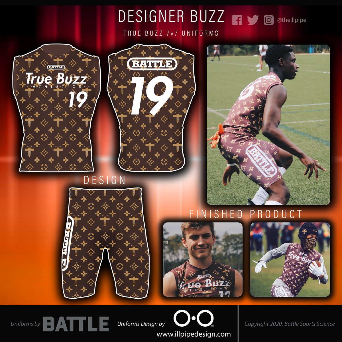 Uniforms by Battle, Uniform design by The Illustration Pipe. Copyright 2020, Battle Sports Science. @theillpipe @theillpipex #7v7football #pylon @truebuzzgroup #truebuzz #buzzgang #battle  #football #footballuniforms #7v7uniforms #art #artist #designerbuzz @TheRyanWatts