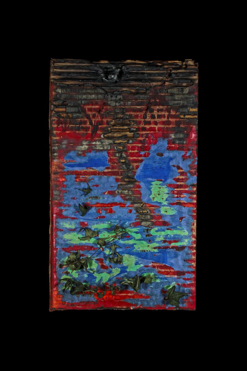 AEdwardNunn's tweet photo. Deeper (then you thought)

MATERIALS: Cardboard, construction paper, acrylic paint, spray paint, clear coat, torched, ivy

#Nostalghiart #art #cardboard #burned #physicalart #analogart #RussellMills #decay #papercrafts #photography #fire #nostalgia #nostalghia https://t.co/C9ww6kPM9B