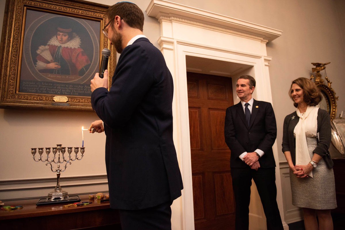 VAGovernor73's tweet photo. Tonight, as the Jewish community across Virginia gathers with family and friends to begin the eight day celebration of #Hanukkah, Pam and I extend our warmest wishes for a holiday filled with peace and love, that shines a light on all of life's blessings. Chag Sameach! https://t.co/slnkFYhv9c