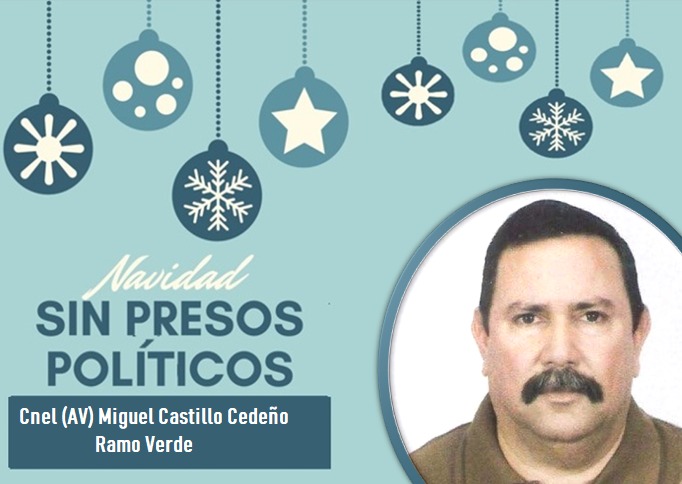 El Coronel de AV Miguel Castillo, fue detenido el 21 de junio del 2019 y recluido en Cenapromil RamoVerde, ayer cumplió 6 meses de prisión.

#NavidadSinPresosPoliticos #FamiliaUnidaEnNavidad
#21Dic 
#Caracas #Venezuela 
#JusticiaVenezolana
#InjusticiaMilitarVE
