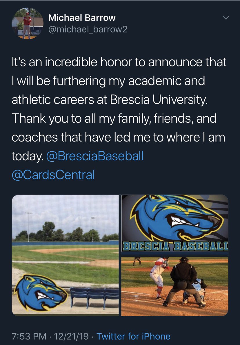 lcms_baseball's tweet photo. Great to see these two guys getting to play at the next level! Two former LCMS players moving on! These two have hung around and helped out each year with the younger guys. We wish them luck this spring and in the future! @CardsCentral @Tque03 @michael_barrow2 @BresciaBaseball https://t.co/kRbxerrYw2