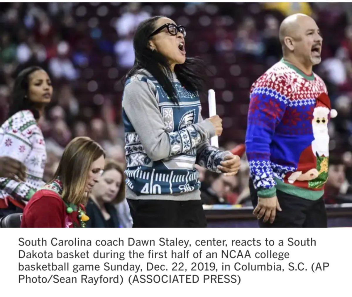 TheBrianAbides's tweet photo. How bout @dawnstaley reppin' the @Eagles during @GamecockWBB win over South Dakota!!!
#SpursUp 
#FlyEaglesFly https://t.co/QZZcoH2A1k