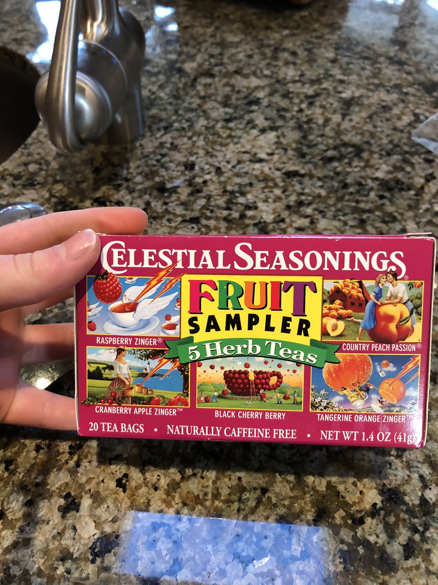 jo_diggity_'s tweet photo. found this box of @CelestialTea in my grandma’s cabinet from 2004. It expired in ‘07.... drinking some anyway.

This packaging tho 😍 https://t.co/G0sRld4PdV