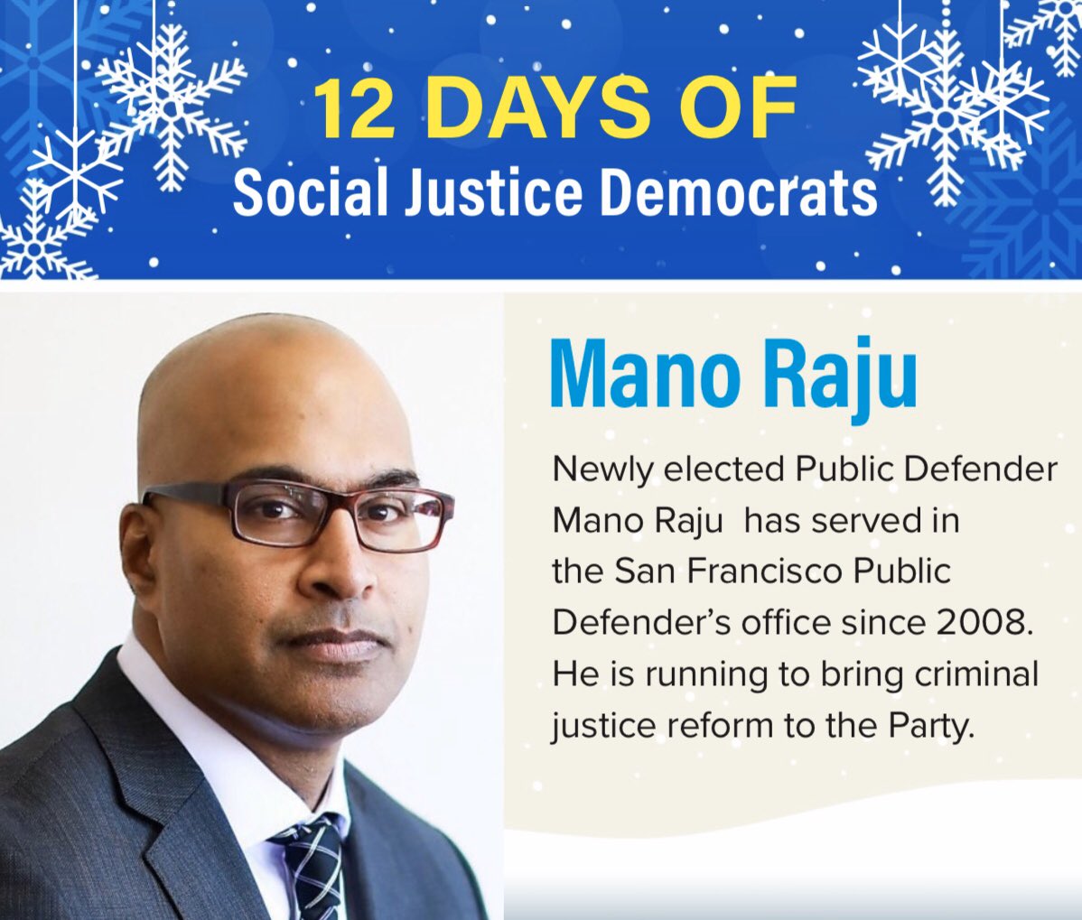 SFDems4Justice's tweet photo. On the 10th day of ​12 days of Social Justice Democrats​, we have Queena Chen and Mano Raju! Don’t forget to vote this March! https://t.co/6dz8BdHQb7