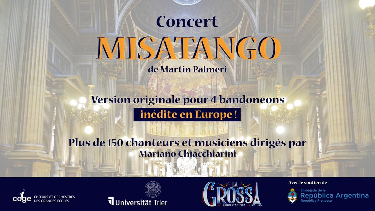 LaGrossaParis's tweet photo. 📣 Misatango pour 4 bandonéons!📣
Le 1er février 2020 La Grossa sera à l'église de la Madeleine (Paris) avec le choeur de l'Université de Trèves et le Choeur symphonique des Grandes Écoles
Réservez vite vos places sur le site ci-dessous ! ⤵️
https://t.co/LWtRXuZpsR
#misatango https://t.co/oqpPeOhsf8