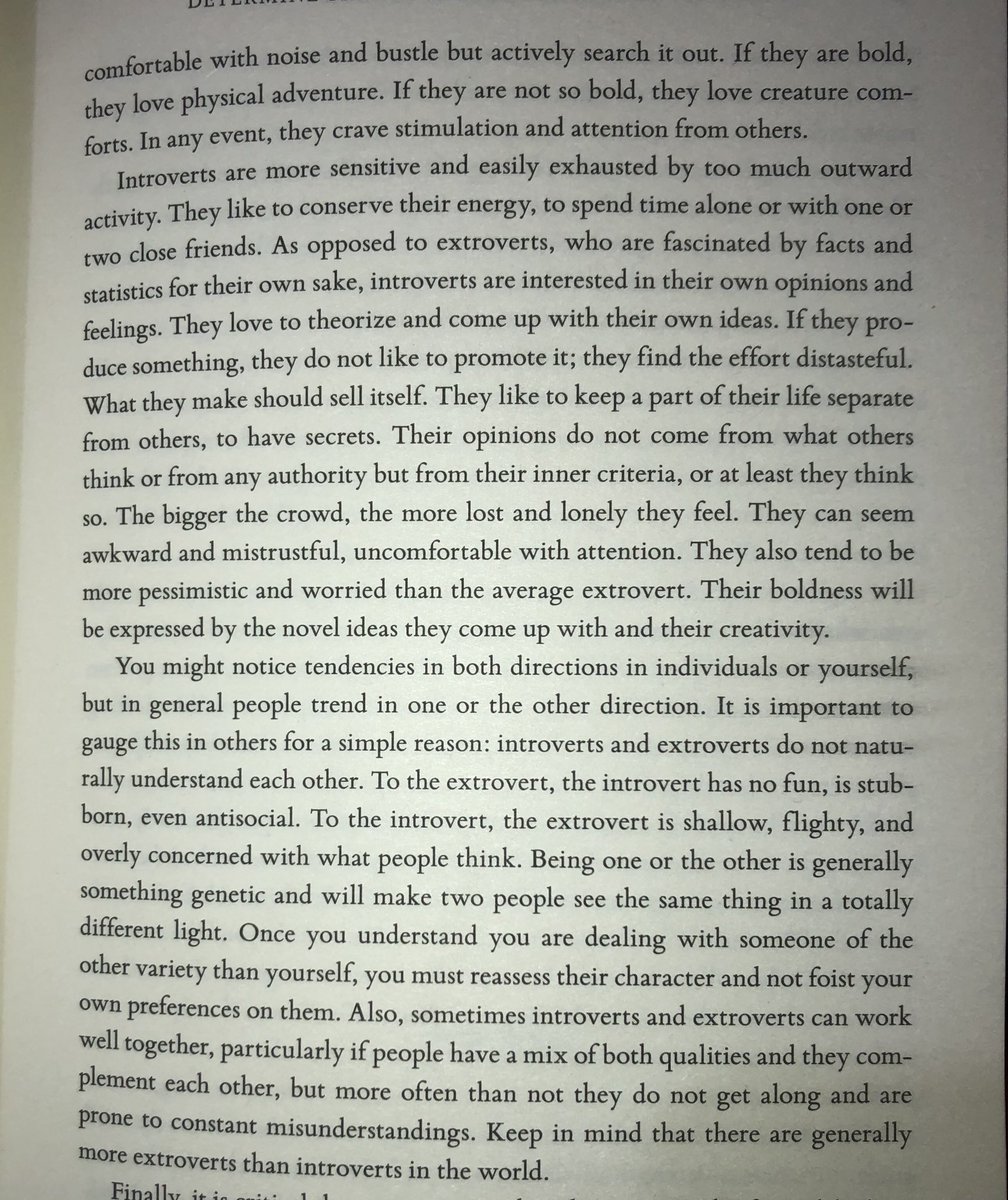 3. The Laws of Human Nature by  @RobertGreene  https://amzn.to/2QciXzB “To the extrovert, the introvert has no fun, is stubborn, even antisocial. To the introvert, the extrovert is shallow, flighty, and overly concerned with what people think.”