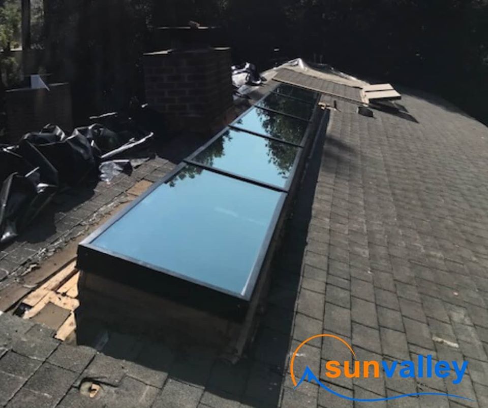 SunValleySWD's tweet photo. We completed a fairly simple job for Designing Edge Builders recently. Two 27’ x 2 ½‘ flat glass skylights like the one above. https://t.co/g2DgUFvptn