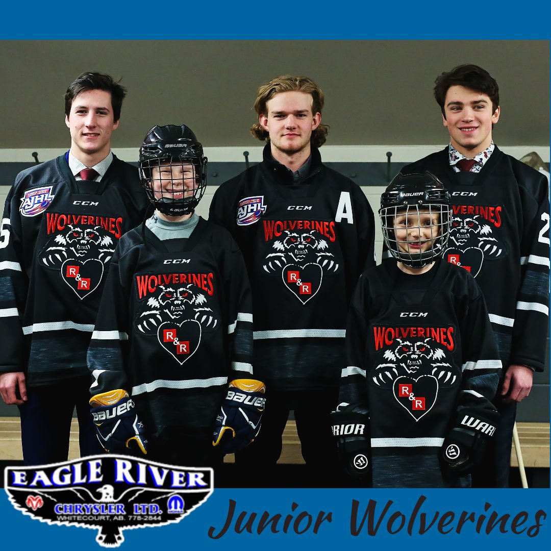 WolverinesJrA's tweet photo. Thank-you to our Eagle River Chrysler Junior Wolverines Konnor and Mason for leading us out for our #RnRMemorialGame ! 
. 
If your player would like to be a JR Wolverine, send us a message!
#ajhl #wolverineshockey  #whitecourtwolverines #futureprospects #jrwolverines https://t.co/5LQIcgcweW