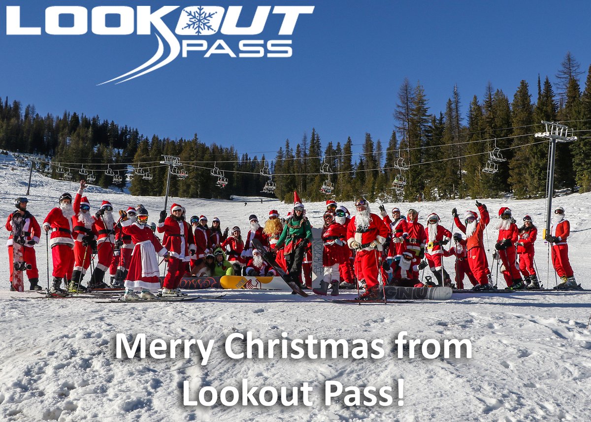 skilookout's tweet photo. Santa's swarmed the hill today at Ski Lookout Pass. We wish you all a Merry Christmas and Happy Holiday!  Enjoy the snow! #SkiingSanta #SantaClaus #Santa #LawlessWallace #SkiIdaho #SkiMT #VisitID #VisitMT #OptOutside #WeLoveWinter https://t.co/PVhrUDfsWJ