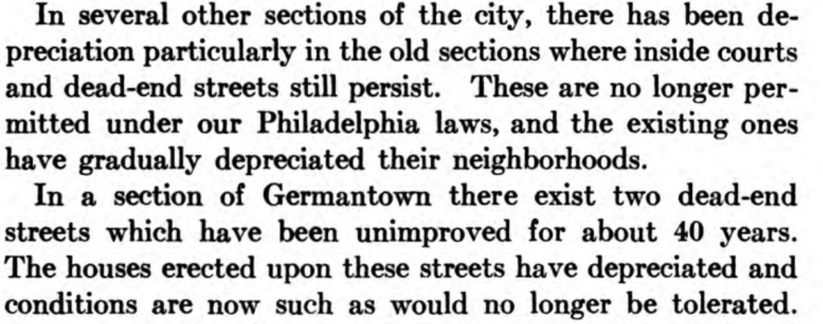 Interesting, in 1918 "dead-end" streets are considered to be bad for property values, so the city is working to tear them down and finish the street connections to prevent "blight" which I understand to mean African American homes.