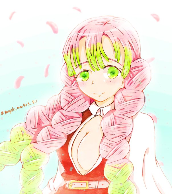 めぃぷる🍬🍭さんがTwitterに投稿した甘露寺蜜璃(鬼滅の刃)のイラスト。