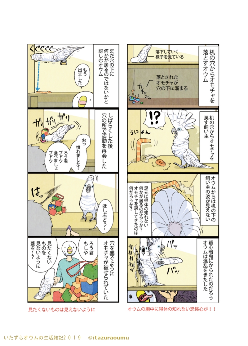 人に飼われたオウムの暮らし(2/3)
#宣伝 #4コマ #いたずらオウムの生活雑記 