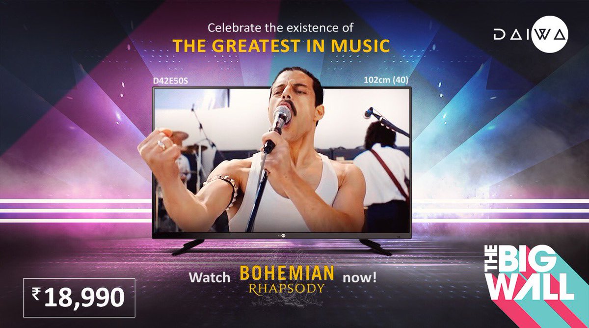 DaiwaIndia's tweet photo. Some stories need to be heard. Watch the riveting story of Freddie Mercury on Hotstar, on your Daiwa Smart TV.

#Smarttv #Smartledtv #Daiwatv #Daiwaforall #Smart4ktv #uhdtv #androidtv https://t.co/DLxi2pVFOp