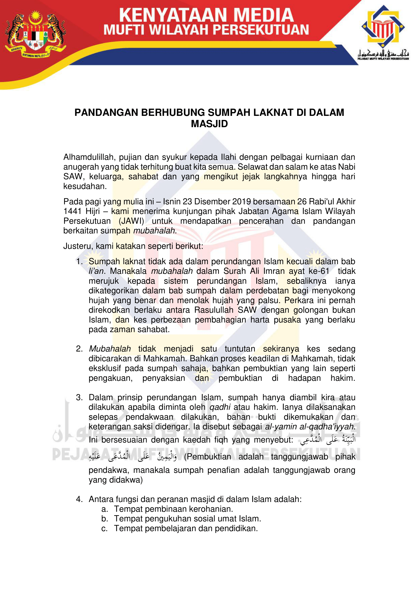 Pandangan Mufti Wp Tentang Sumpah Najib Isu Semasa Semasa Forum Cari Infonet