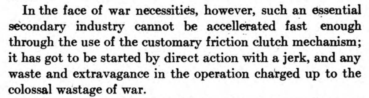 Ah, but wartime is special, now we have to build homes since they are an "essential secondary industry" even if it is "colossal wastage".