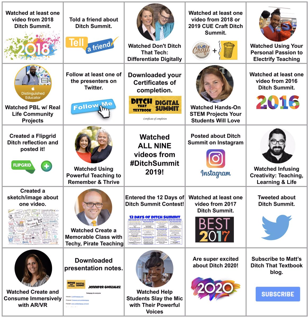 ProfePistole's tweet image. It’s here!  #DitchBingo 2.0.  How many squares will you cover during the 2019 #DitchSummit ?

Disclaimer:  I make these for fun &amp;amp; I’m not affiliated with #ditchthattextbook or @jmattmiller nor do I give prizes (sorry).  I’m just a teacher sharing this amazing conference!