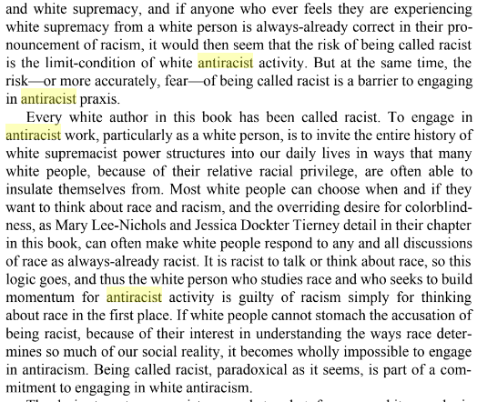 Again, from Whiteness at the Table, p. 95, we can read about what it's like to take up antiracist work. This is how you effect a religious or cult conversion, for those unfamiliar with that psychological literature.
