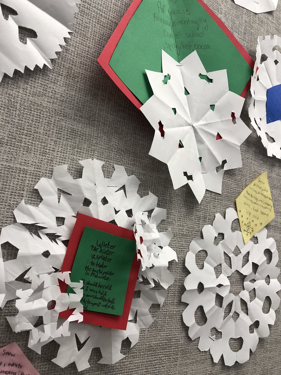 TheyCallMeMrJ's tweet photo. While we’re all relaxing through our winter breaks now, check out these awesome snowflakes and winter poems students put together as we cruised into our holidays! #letitsnowflake https://t.co/GucIxGlXuo