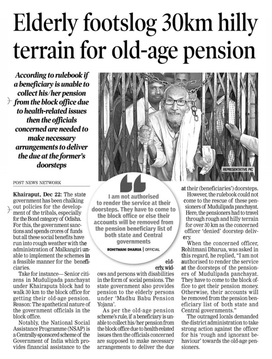 shishirgamang's tweet photo. This is not the first or only case where #Odisha Govt officials have flouted it's own rules by making an old age pensioner suffer. I wish Mr Pandian, Secretary @MoSarkar5T had atleast a 1,000 clones bcoz he alone can't ensure implementation of schemes. @CMO_Odisha @Naveen_Odisha https://t.co/BgKEWSvJzR