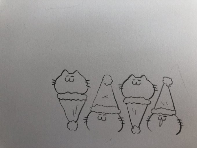 いつも暇な時描いてるにゃくがきとサンタ帽でアート案を考えまちた笑(っ'ω`c)? 