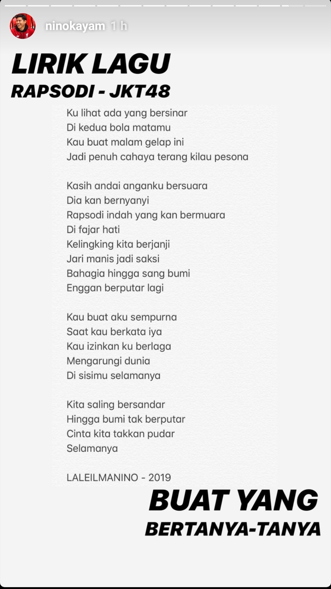 Jeketi Feed Di Twitter Lirik Lagu Single Original Jkt48 Rapsodi Dari Penciptanya Langsung Wots