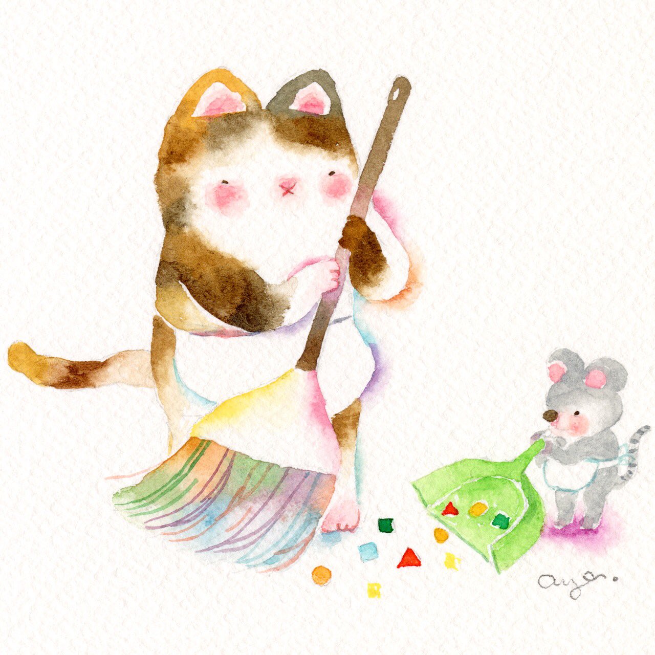 ট ইট র こばやしあや お掃除しましょさっさっさ 絵 水彩画 水彩 透明水彩 イラスト Drawing Illustration Watercolor Art スケッチ お掃除 ねこ ねずみ きれい 年末 T Co 8go93pspm6 ট ইট র